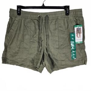 Nautica Women's XL Linen Blend Pull On Shorts Olive Green NWT Elastic Waist